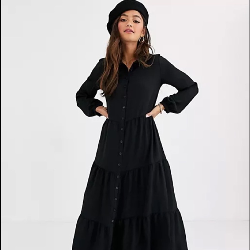 New Look Black Tiered Maxi Shirt Dress 6 M